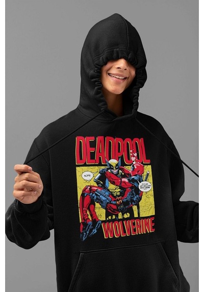 Sevbano Deadpool X Wolverine Baskılı Unisex Oversize Marvel Karakter Hood Siyah