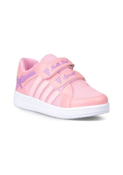 North Blue Pembe - Nort Blue Çocuk Düz Taban Ortopedik Cırtlı Spor Ayakkabı Pembe