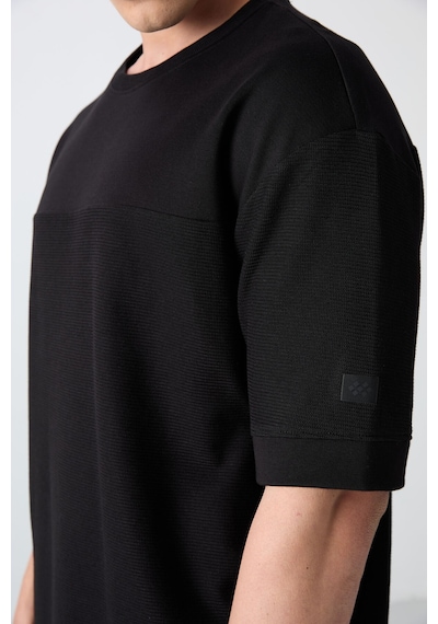 Tommy Life Siyah Pamuklu Kalın Yüzeyi Dokulu Oversize Fit Basic Erkek T-shirt - 88340 Siyah