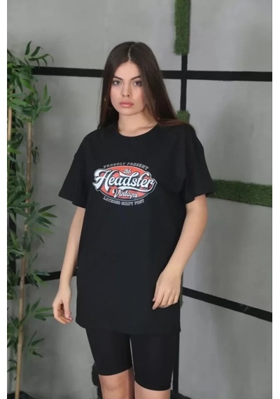 Suma Siyah Unisex Oversize Baskılı T-shirt