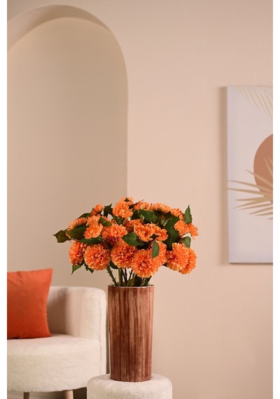 Turuncu Yapay Dahlia Yıldız Çiçeği 2 Dallı Lüx İpeksi Dokulu 65 Cm