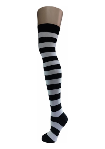 Design Socks Desing Çember Desenli Dikişsiz Dizüstü Çorap-Siyah-Beyaz Beyaz - Siyah