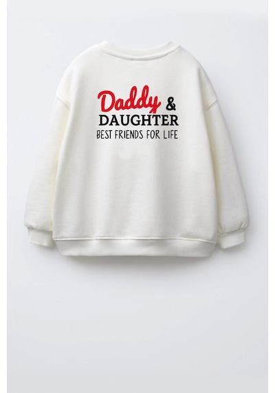 Monila Unisex Çocuk Sırt Baskılı 3 İplik Kumaş Pamuklu Sweatshirt Ekru