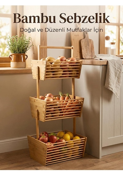 Bambu Sebzelik, Bambu Raflı Organizer 32 X 28 Tek Renk