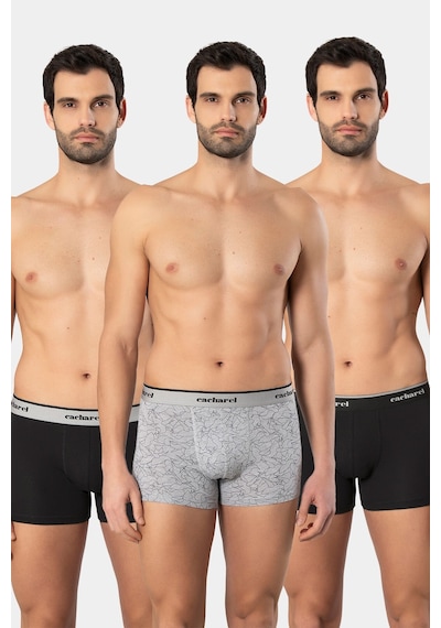 Cacharel Erkek Desenli Likralı Boxer 3'lü Paket 1339/siyah 2 Siyah 2