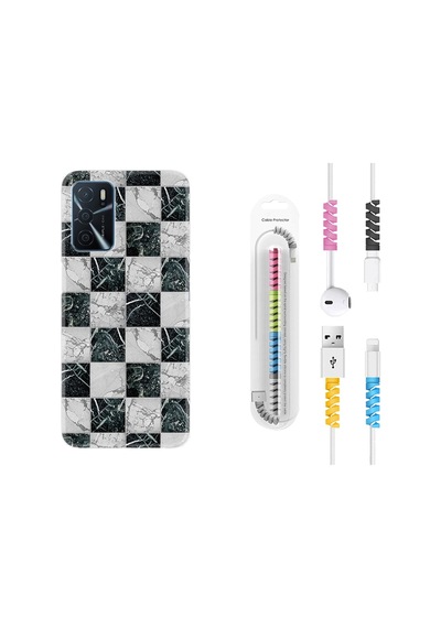Oppo A16 Kılıf Kablo Koruyuculu Checkers Marble 1370