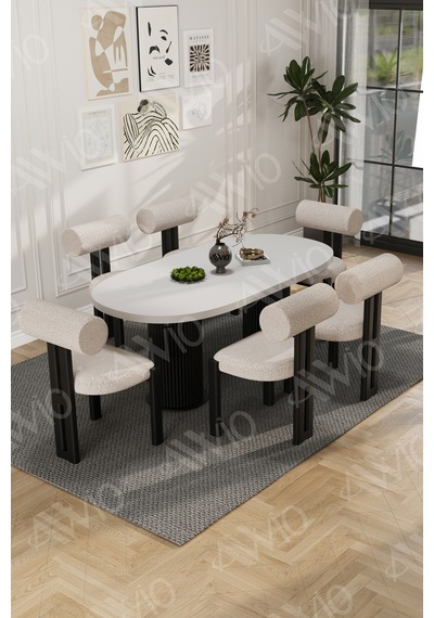 Avvio Verona Bohem Ayak 6'lı Metal Pofi Demonte Sandalye 80x160 Masa Sandalye Takımı Beyaz Masa Sandalye Siyah Kumaş Krem Avvio Verona Bohem Ayak 6'lı Metal Pofi Demonte Sandalye 80x160 Masa Sandalye Takımı Beyaz Masa Sandalye Siyah Kumaş Krem