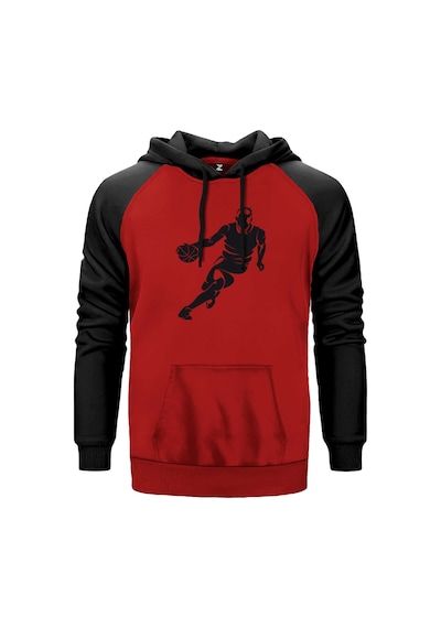 Basketball Hoop Siluet Kırmızı Renk Reglan Kol Sweatshirt Kırmızı