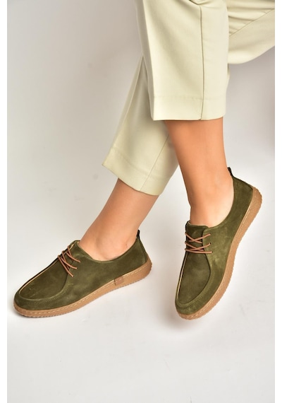 Fox Shoes Y555323002 Haki Hakiki Deri Süet Günlük Kadın Ayakkabı