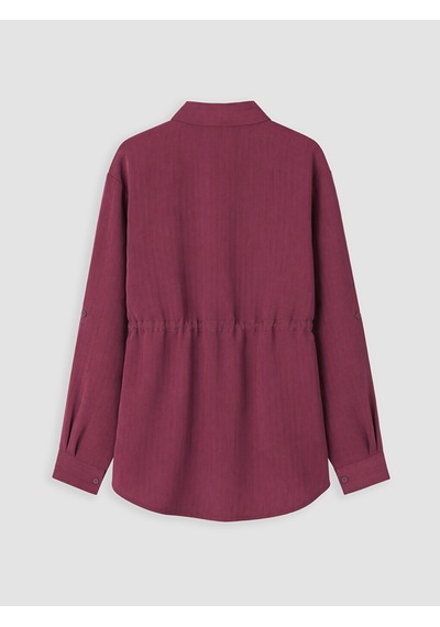 Lcw Everyday Bordo Beli Bağcıklı Çizgili Kadın Gömlek Tunik