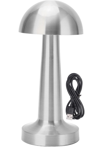 Modern Tasarımlı Led Masa Lambası - 3 Mod Metalik Gümüş Renk Dekoratif Abajur, Şık Ve Minimalist Masaüstü Aydınlatma Gri