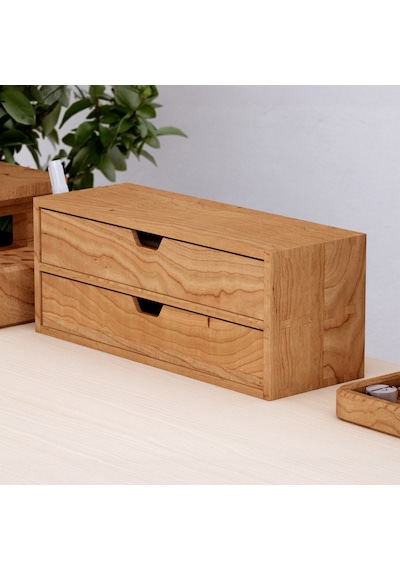 Desna İki Katlı İki Çekmeceli Mini Dolap 34 Cm X 12.1 Cm X 13.6 Cm Woodsaka Doğal Ahşap