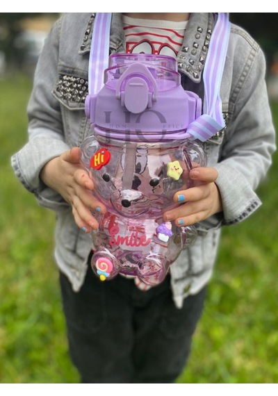 Smile Ayıcık Model Su Matarası Su Şişesi Suluk 1000ml Bpa Içermez Suluk 3d Sticker Hediye Mor Plasti Diğer