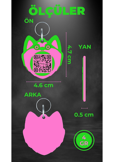 Petjoo 19.Hachiko Pembe-Yeşil Qr'lı Köpek Künyesi