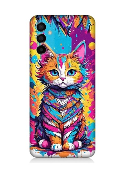 Samsung Galaxy M23 Uyumlu Renkli Sevimli Kedi Desenli Silikon Kılıf
