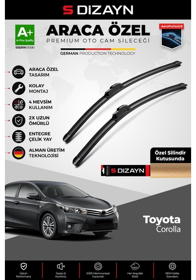 S-dizayn Toyota Corolla Ön Cam Silecek Seti 2012-2018 Premium Araca Özel 65-35 Cm A+ Kalite