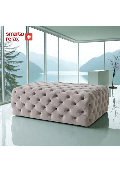 Smarto Relax Puf Swiss Style Soglio Ayaksiz Kapitoneli 100x45x45 Puf Ayaksız Kapitoneli Dekoratif Puf Ekru