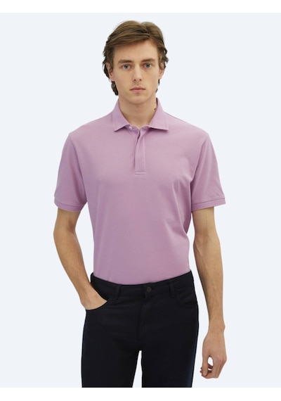 Kip Eflatun Düz Polo Yaka %100 Pamuk T-shirt
