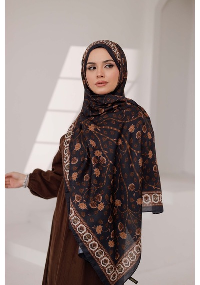 Mimiyum Alya Desen Soft Şal Siyah Kahve Çok Renkli