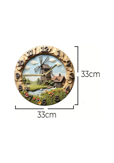 Pastoralcraft 3d Görünümlü Doğal Ahşap Duvar Saati, Akar Mekanizma Sdw266 Renkli