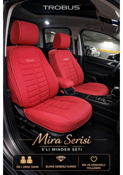 Dacia Logan 2004 Ve Sonrası Uyumlu Mira Serisi Kırmızı 5'li Oto Koltuk Minderi
