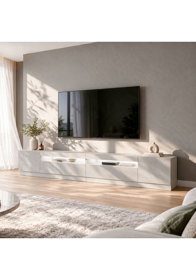 T008 Arya Tv Sehpası Orma Mermer-Beyaz Set