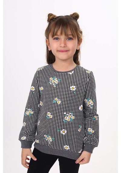 Toontoy Kız Çocuk Papatya Baskılı Sweatshirt Antrasit