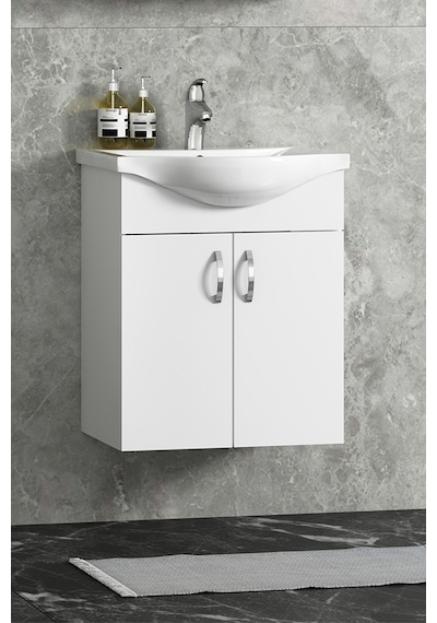 Yıldız 50 Cm Beyaz Mdf Seramik Lavabolu Asma Alt Banyo Dolabı Yıldız 50 Cm Beyaz Mdf Seramik Lavabolu Asma Alt Banyo Dolabı