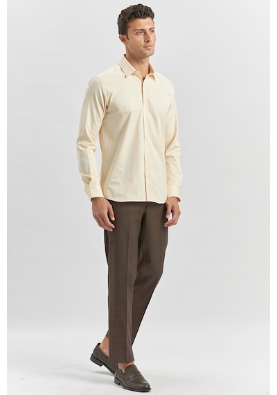İmza Açık Bej Uzun Kol Düz Bez Ayağı 032 Sert Yaka Classic Slim Fit Gömlek 1004240334 Açık Bej