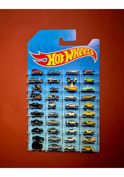 Hotwheels Temalı 40 Arabalık Duvar Rafı Kartonet Gorunumlu 1/64 Diecast Araba Dekoratif Düzenleyici Stand Çok Renkli