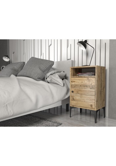 Wood'n Love Vio Metal Ayaklı Minifiks Bağlantı, Dolaplı Komodin - Atlantik Çam / Siyah Wood'n Love Vio Metal Ayaklı Minifiks Bağlantı, Dolaplı Komodin - Atlantik Çam / Siyah