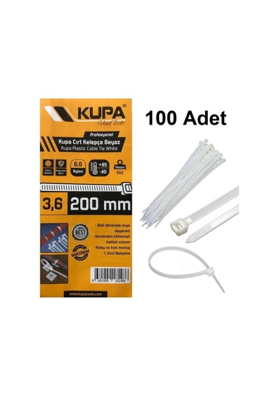 Plastik Cırt Kelepçe Beyaz 3.6 X 200 Mm. - 100 Adet