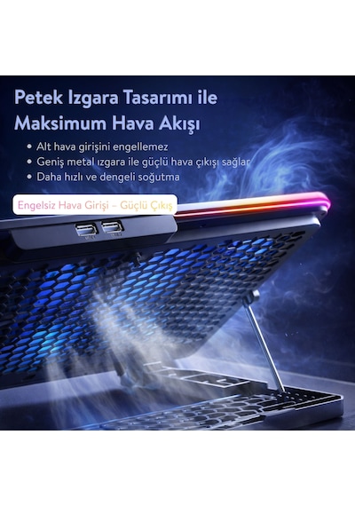 Nitro Rgb Işıklı 8 Fanlı Lcd Göstergeli 2 Usb Girişli Yükselebilen Notebook Soğutucu S23