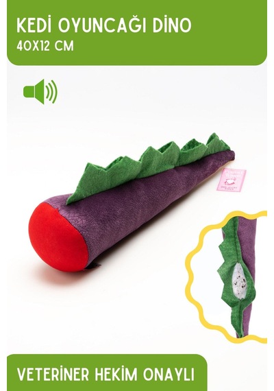 Dino Sesli Bol Kokulu Kedi Oyuncağı Matatabi Tozu Çıngıraklı Sakinleştirici Catnipli 40x12