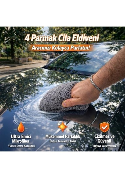 Wonkey - 4 Parmak Cila Eldiveni, Mikrofiber Cila Uygulama Pedi, Araba Pasta Cilası Uygulama Wax Padi, Yıkanabilir&tekrar Kullanılabilir Parlatma Padi