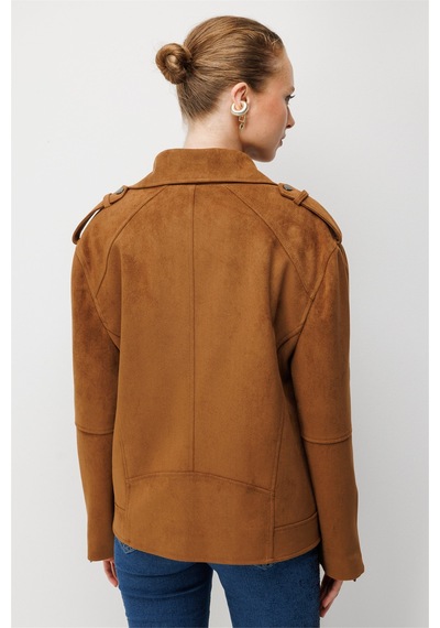 Ekol Omzu Apoletli Süet Mont Camel
