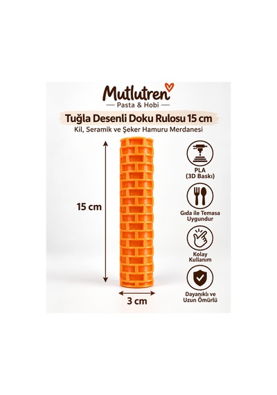 Tuğla Desen Doku Rulosu 15 Cm Kil, Seramik Ve Şeker Hamuru Merdanesi Çok Renkli