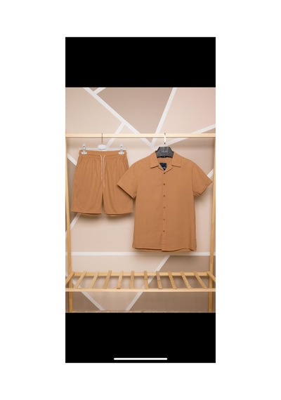 Mcz Giyim Keten Kiremit Renk Slim Fit Erkek Şort - Gömlek Alt Üst Takım