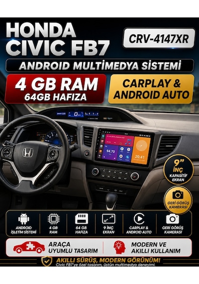 Honda Civic Fb7 Android Multimedya Sistemi 2012-2016 Crv-4147xr