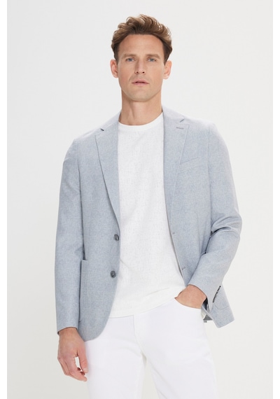 Ac&Co / Altınyıldız Classics Erkek Grı Mavı 360 Her Yöne Esneyen Slim Fit Dar Kesim Mono Yaka Desenli Blazer Ceket Grı Mavı Gri - Mavi