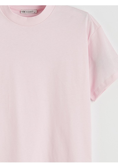 Lcw Modest Pembe Bisiklet Yaka Kadın Tişört