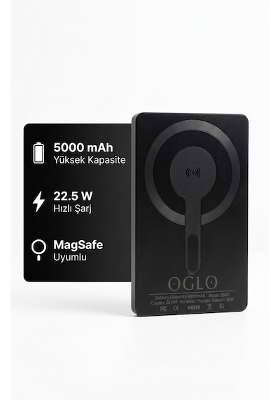 Magnetic Wireless Powerbank 5000mah Manyetik Kablosuz Hızlı Şarj siyah
