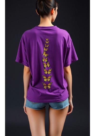 Uyguntarz Sırt Kral Kelebek Baskılı T-shirt Mor