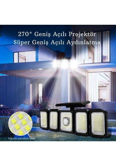 300led Solar Güneş Enerjili Bahçe Duvar Lambası Kumandalı Sensörlü 3 Modlu Geniş Açılı Lamba Diğer