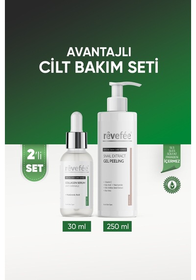 Kolajen Serum -   + Hyalüronik Asit + Salyangoz Ekstratı Jel Peeling 2'li Set