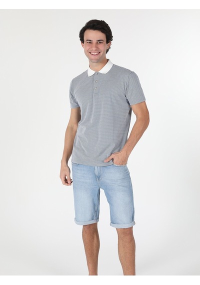 Colin'S Regular Fit Polo Yaka Kareli Erkek Mavi Kısa Kol Tişört Cl1059258_Q1.V1_Ble Mavi