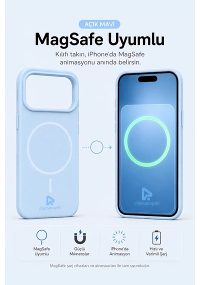 iPhone Uyumlu 17 Pro Max Aura Akıllı Magsafe Animasyonlu Silikon Kılıf Açık Mavi