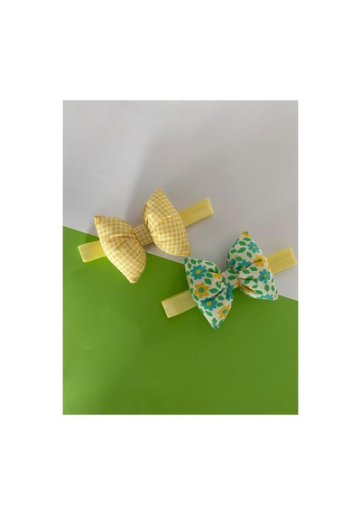 Pamuk Kız Bebek Fiyonk Bandana 2'li Set Yeşil Çiçekli - Sarı Kareli Yeşil Çiçekli - Sarı Kareli