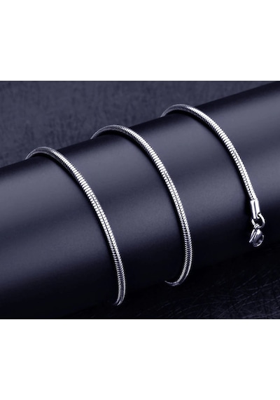 Paslanmaz Çelik Snake Yılan Erkek Kolye / 3mm- 55 Cm Beyaz - Gümüş