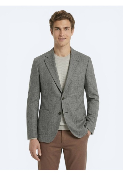 Kip Haki Desenli Modern Fit Keten Karışımlı Ceket